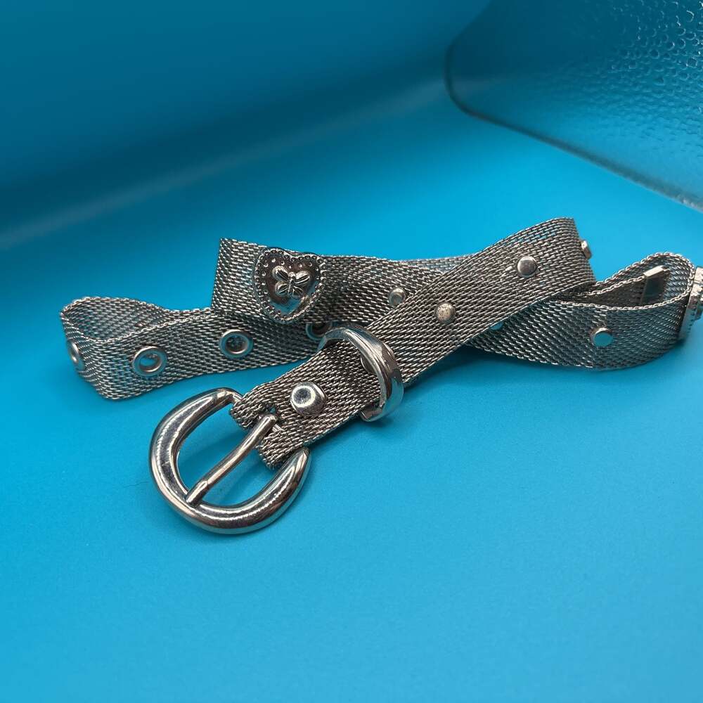 Vintage Donna Katz Silver Metal Mesh Belt with Heart Buckle